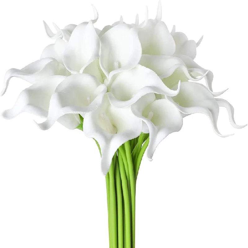 2/5Pieces Real Touch Calla Lily Artificial Flowers White Wedding Bouquet Bridal Shower Party Home Flower Decoration Fake Flowers