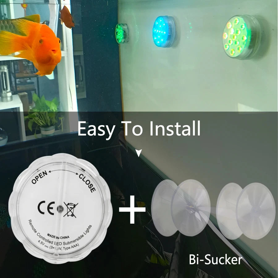 10 LEDs RGB Submersible Light Underwater Lamp Battery Operated Garden Swimming Pool Light for Wedding Party Aquarium Vase Bowl