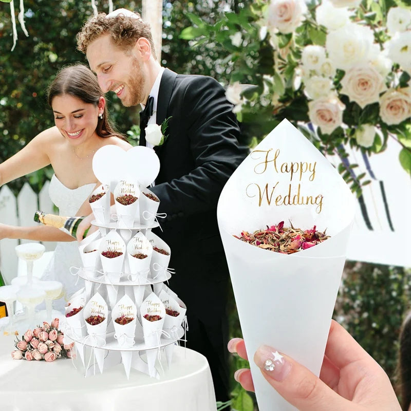 Wedding Tray Confetti Cone Stand Box Kraft Paper Tray Rustic Wedding Decoration Wedding Confetti Cones Cones Wedding Set supply