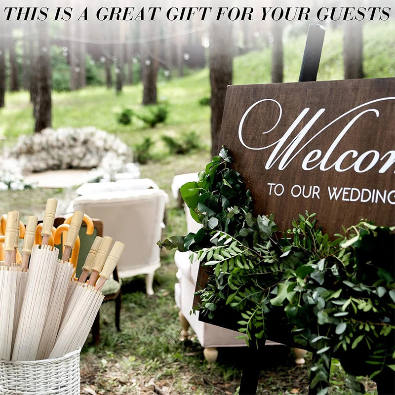 84/60CM White Paper Parasol Umbrella for Wedding, Party Favor DIY Bamboo Umbrellas, for Bridal Shower Centerpieces, Photo Props