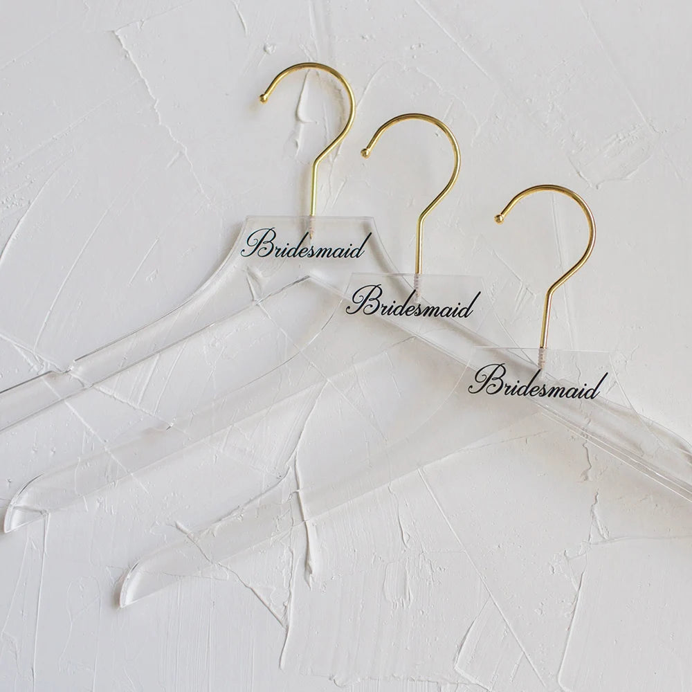Custom Bridesmaid Gifts Personalised Acrylic Wedding Dress Hanger Bachelorett Party Decoration Clear Modern Bridal Hangers