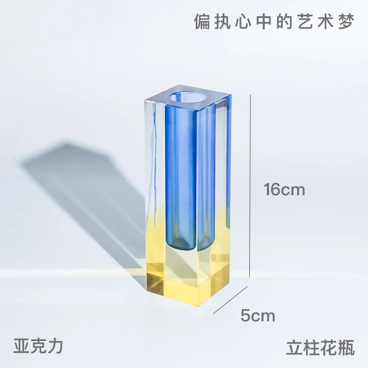 Modern Rainbow Pillar Bud Vase Tabletop Glass Vases Luxury Decorative Acrylic Crystal Nordic Room Decoration Home