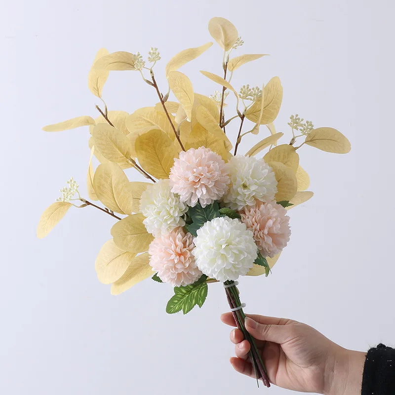 White Fake Flowers Blue Bouquet Hydrangea Artificial Flowers Chrysanthemum Silk Flowers Artificial for Decoration Flower