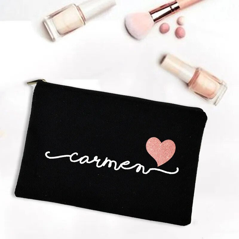 Personalized Canvas Monogram Cosmetic Zipper Pouch Makeup Bag Bridesmaid Maid of Honor Holiday Wedding Bachelorette Party Gifts