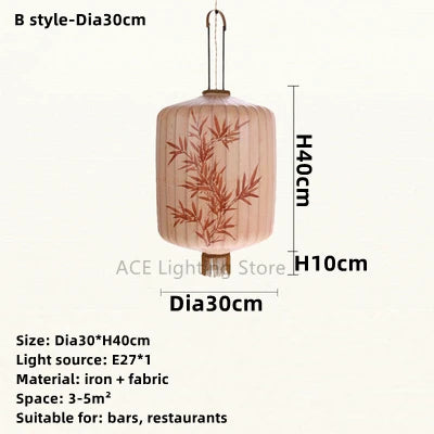 New Chinese Fabric Lantern Lamp For Restaurant Living Room Retro Hotel Homestay Balcony Hand Drawn Pattern Chandelier Free Bulb