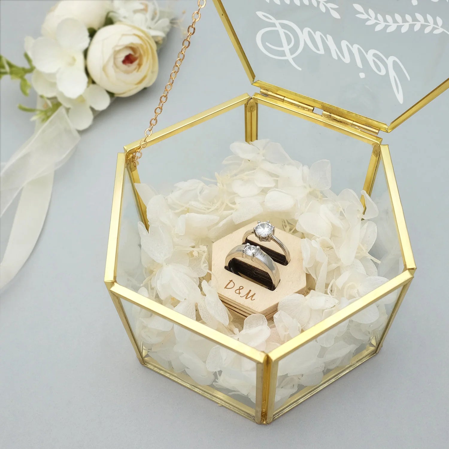 Personalized Glass Ring Box, Custom Wedding Ring Box, Engagement Ring Holder, Jewelry Box