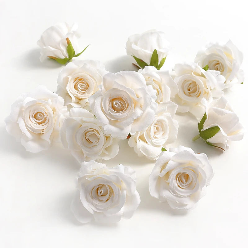 5/10pcs Silk Rose Artificial Flower Head Scrapbooking Home Wedding Wall Decoration Christmas DIY Wreath Candy Box Cake Decor