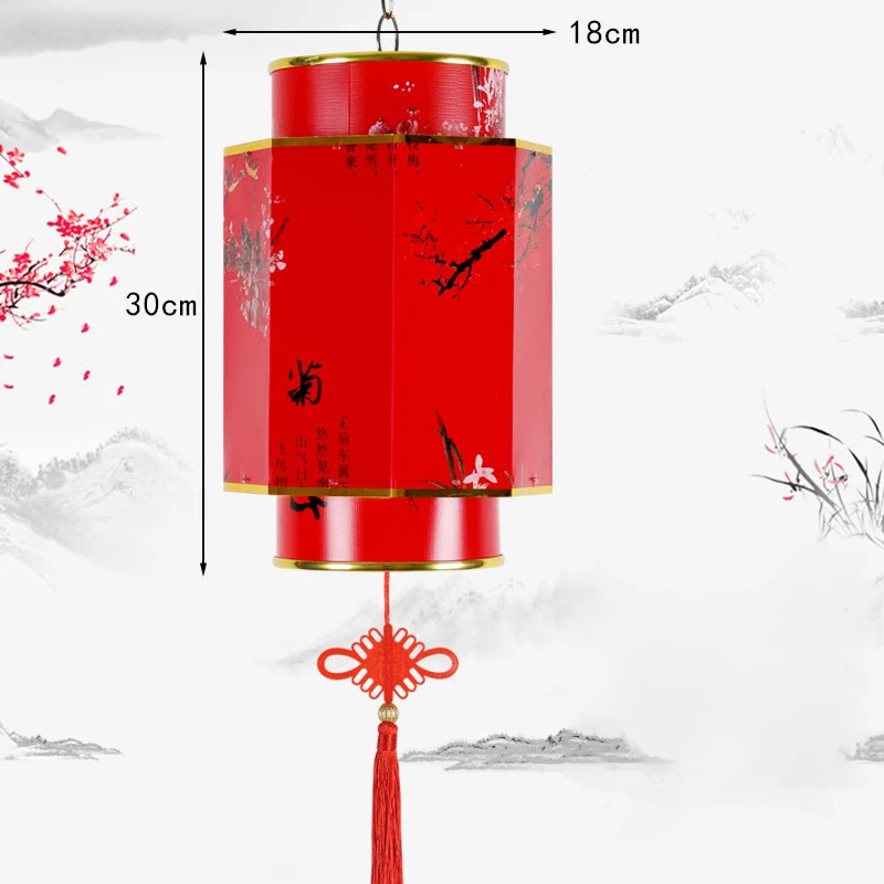 Chinese Red Lantern Chandelier Manual Material Outdoor Waterproof Sunscreen Printed Antique Sheepskin Festival Decor Lantern