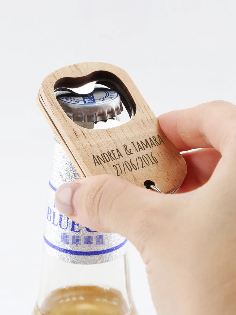 Custom Engraved Wooden Keychain Keyring Bottle Opener Wedding Party Favor Groomsmen Gifts Personalized Wedding Gift for Guest