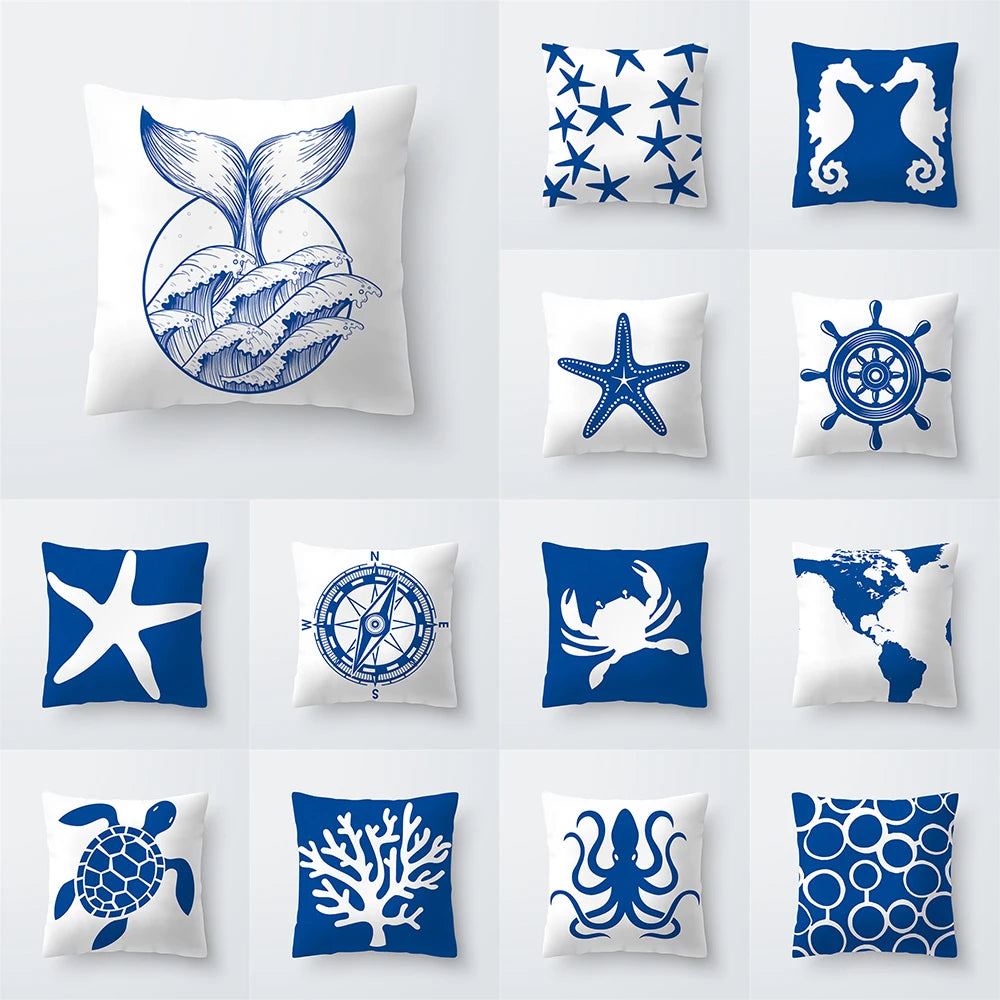 45x45cm marine organism ship printed pattern cushion cover for home living room sofa bedroom decoration pillow case