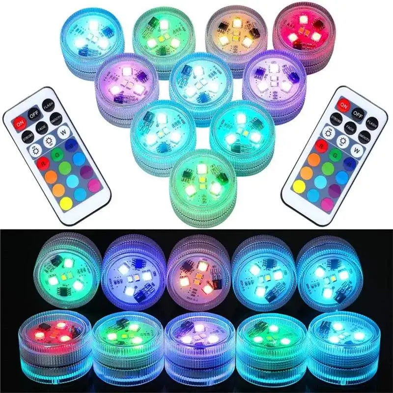 3leds RGB Led Submersible Light Underwater Night Lamp Battery Operated Garden Swimming Pool Light for Wedding Party Vase Bowl