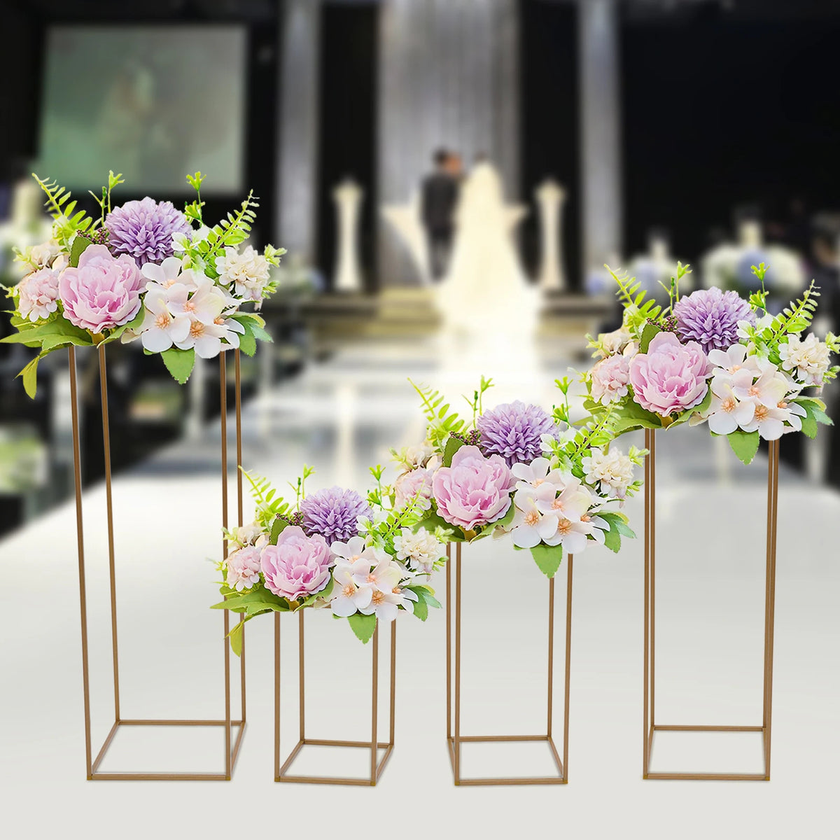 4Pcs Tall Gold Wedding Backdrop Flower Vase Stand Metal Table Centerpieces Decor Floral Arrangement for Party Home Decor