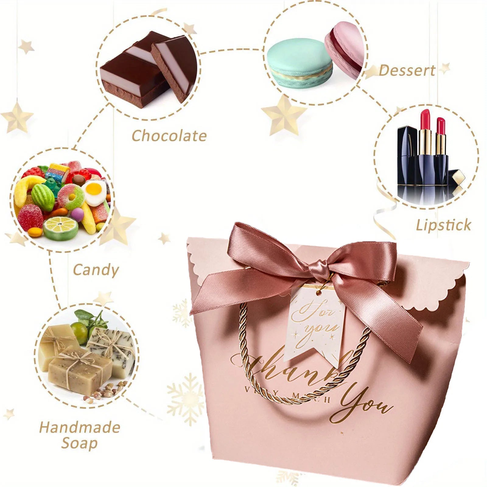 5/10pcs, Pink Thank You Handbag, Valentine's Day Gift Packaging Bags, Thank You Handbag, Hand-held Candy Boxes - Wedding & Party