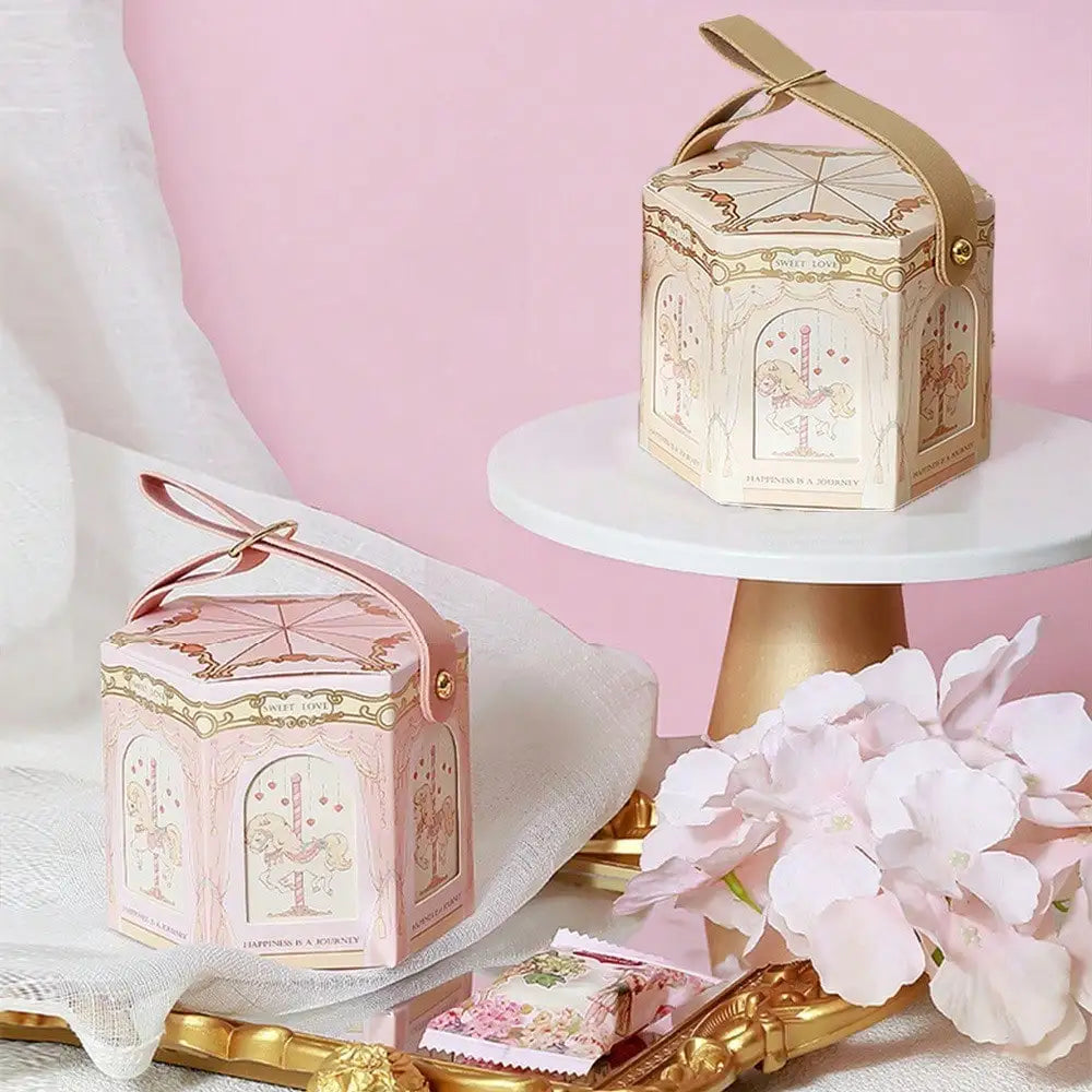 10pcs Carousel Candy Gift Boxes Packaging Wedding Birthday Party Favor Bags Baby Shower Christmas Present Case Supplies
