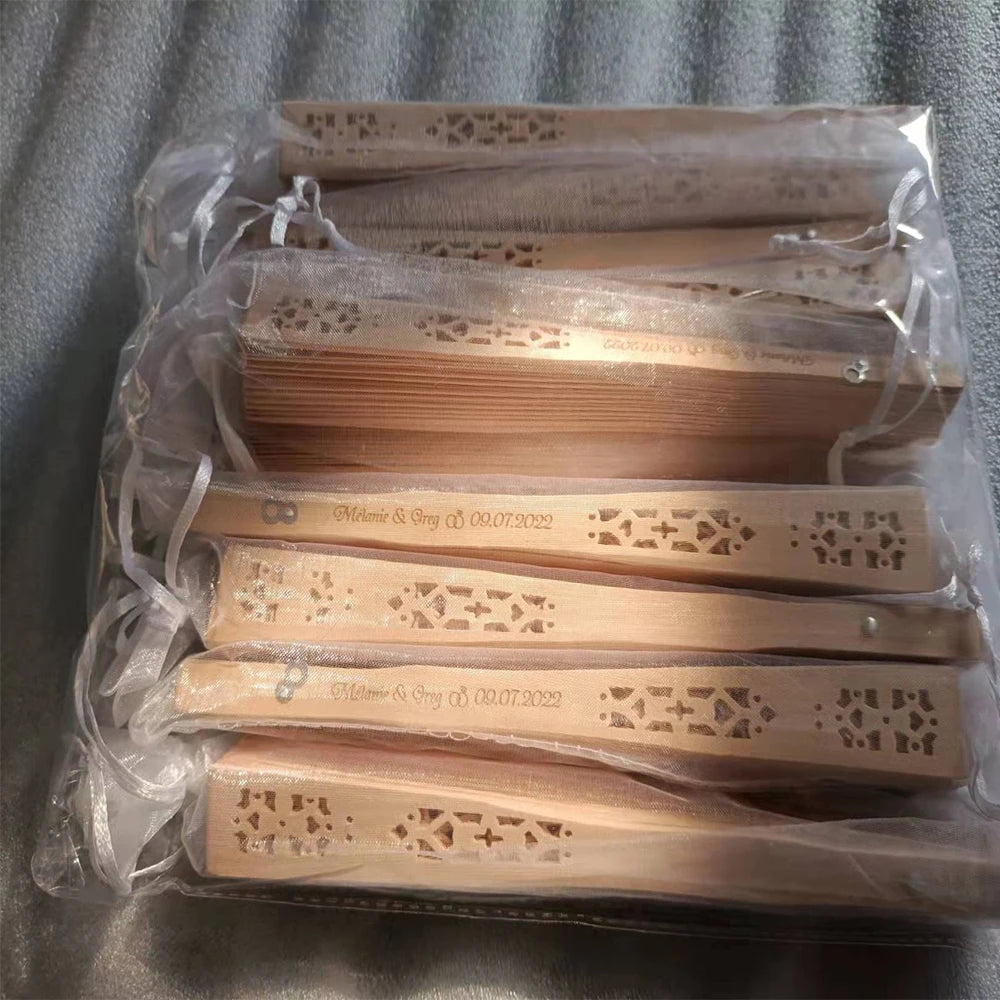 50Pcs Personalized Engraved Wood Folding Hand Fan Wooden Fold Fans Customized Wedding Party Gift Decor Bridal Shower Gift Favor