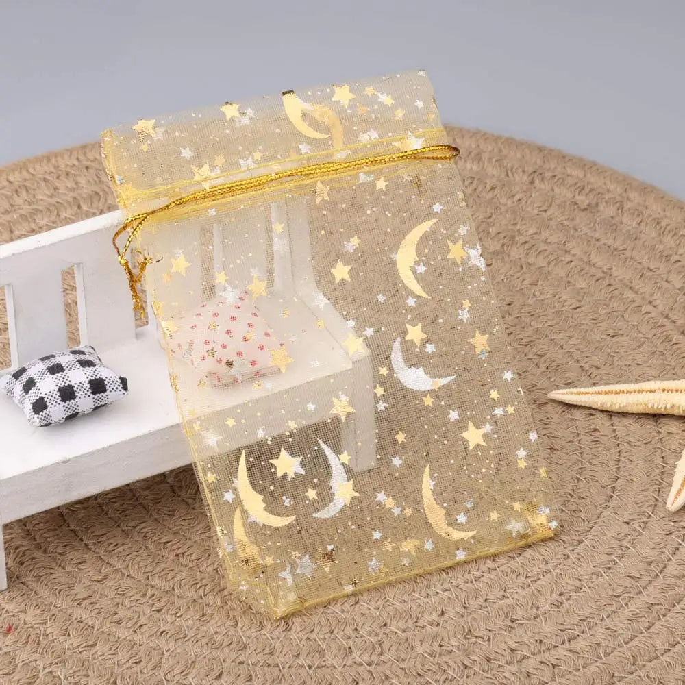 50pcs/lot Moon Star Organza Gift Bag 7x9 9x12 10x15cm Multicolor Gifts Pouches For Wedding Party Candy Bag Jewelry Packing