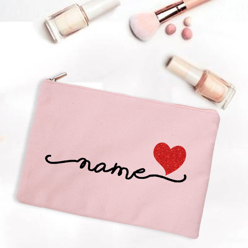 Personalized Canvas Monogram Cosmetic Zipper Pouch Makeup Bag Bridesmaid Maid of Honor Holiday Wedding Bachelorette Party Gifts