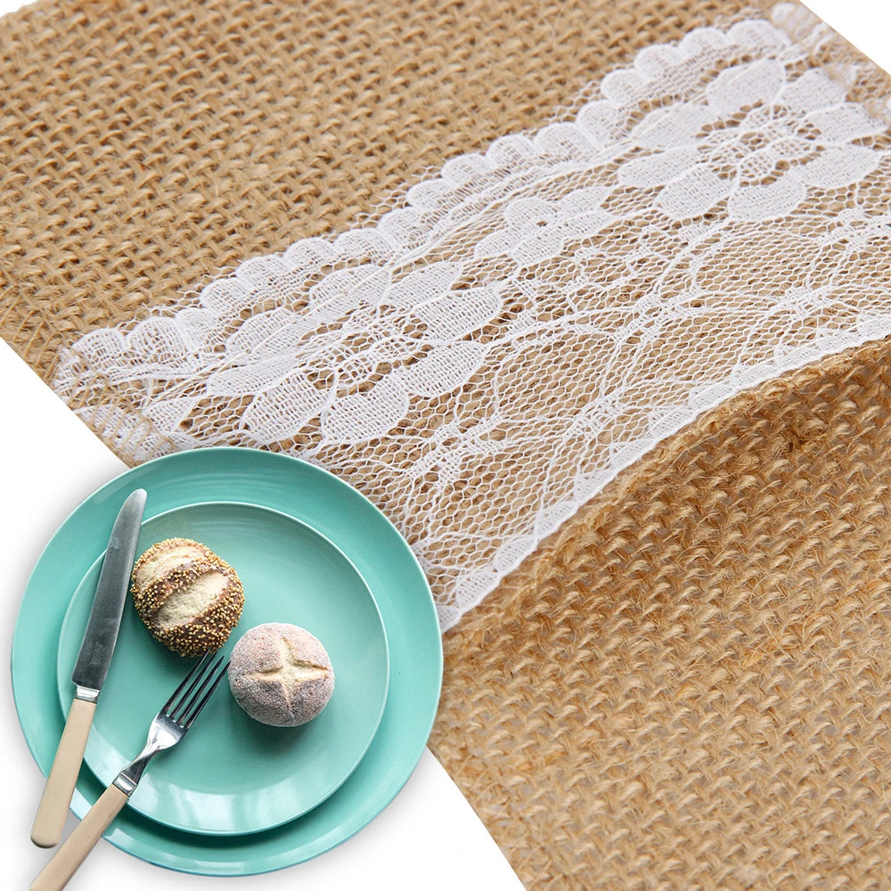 50Pcs Burlap Lace Cutlery Pouch Wedding Tableware Party Supplies Holder Bag Hessian Rustic Jute Table Decoration Accessories