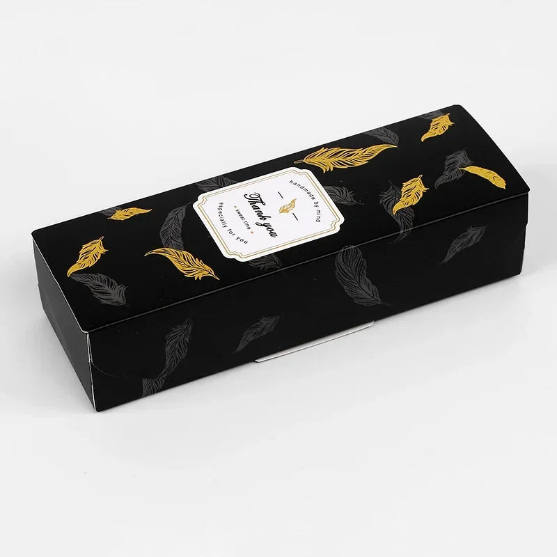 20pcs Rectangular Marbling Cardboard Gift Box Black Plume Paper Packaging Boxes Chirstmas Thank You Cake Chocolate Paper Boxes