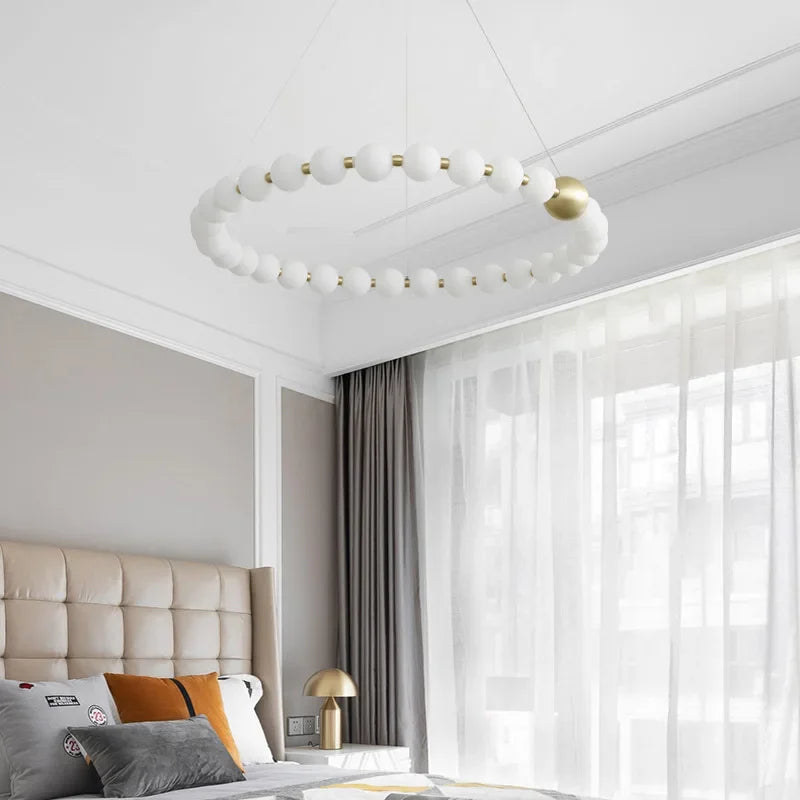 French Pearl Necklace Dining Chandelier Nordic Living Room Chandelier Full Copper Chandelier Buddha Bead Acrylic Lamp
