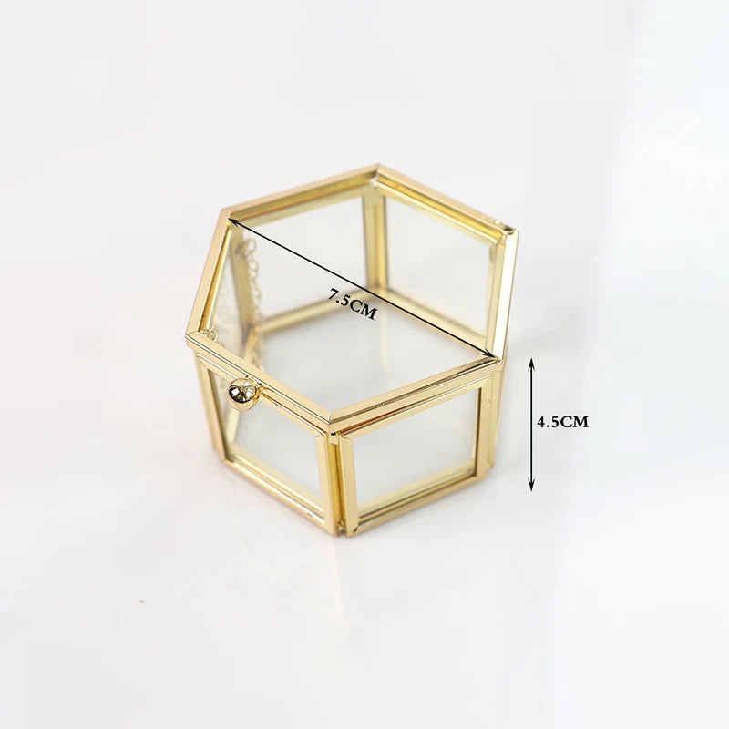 Custom Hexagonal Glass Ring Box Wedding Engagement Valentines Decoration Mr and Mrs Ring Bearer Storage Box for Ceremony