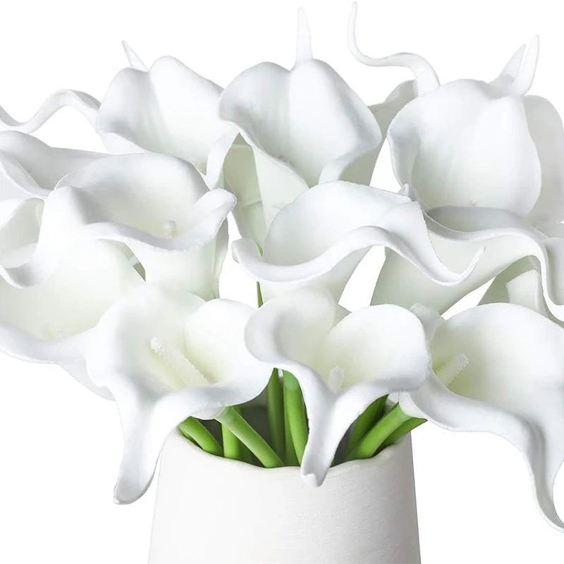 2/5Pieces Real Touch Calla Lily Artificial Flowers White Wedding Bouquet Bridal Shower Party Home Flower Decoration Fake Flowers