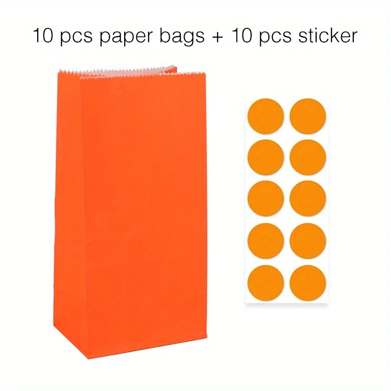 10 pcs Colorful Solid Stripe and Polka Dot Stand-Up Bags with Stickers - 18x9x6cm Favor Gift Packing Treat Bags for Wedding