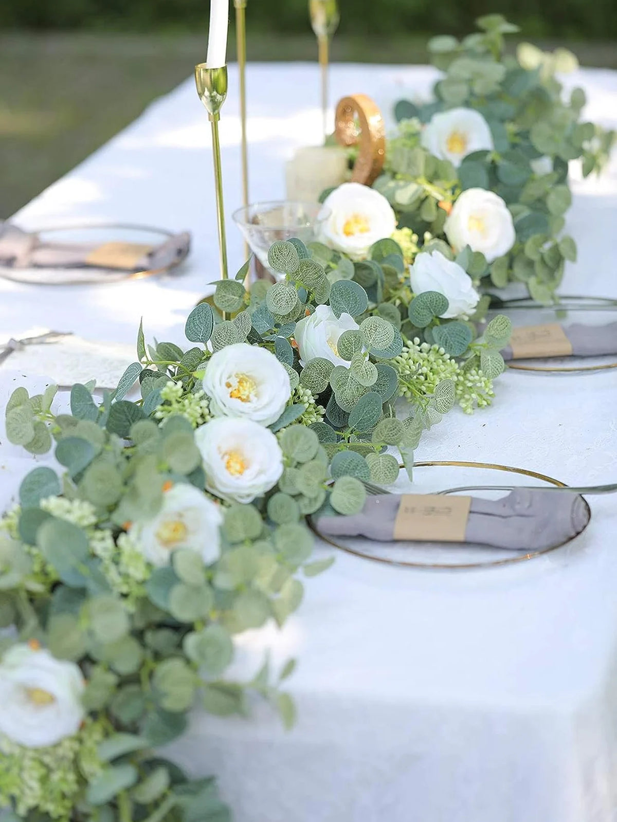 1pc Artificial Eucalyptus Rose Flowers Vine Gypsophila Floral Greenery Garland for Wedding Spring Home Party Craft Table Runner