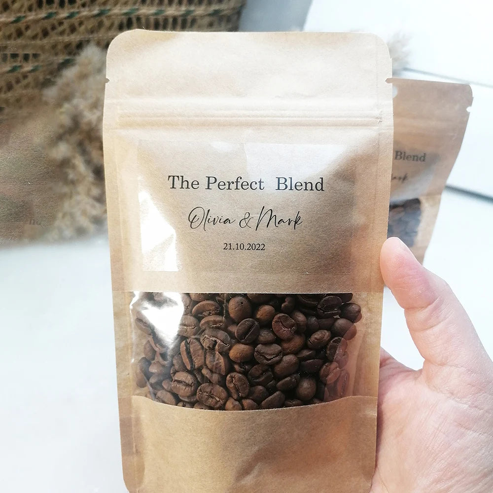 Custom 30pcs DIY Kraft Blend Coffee Bags Wedding Party Personalised Gift Resealable Coffee Chocolate Bean Storage Pouches