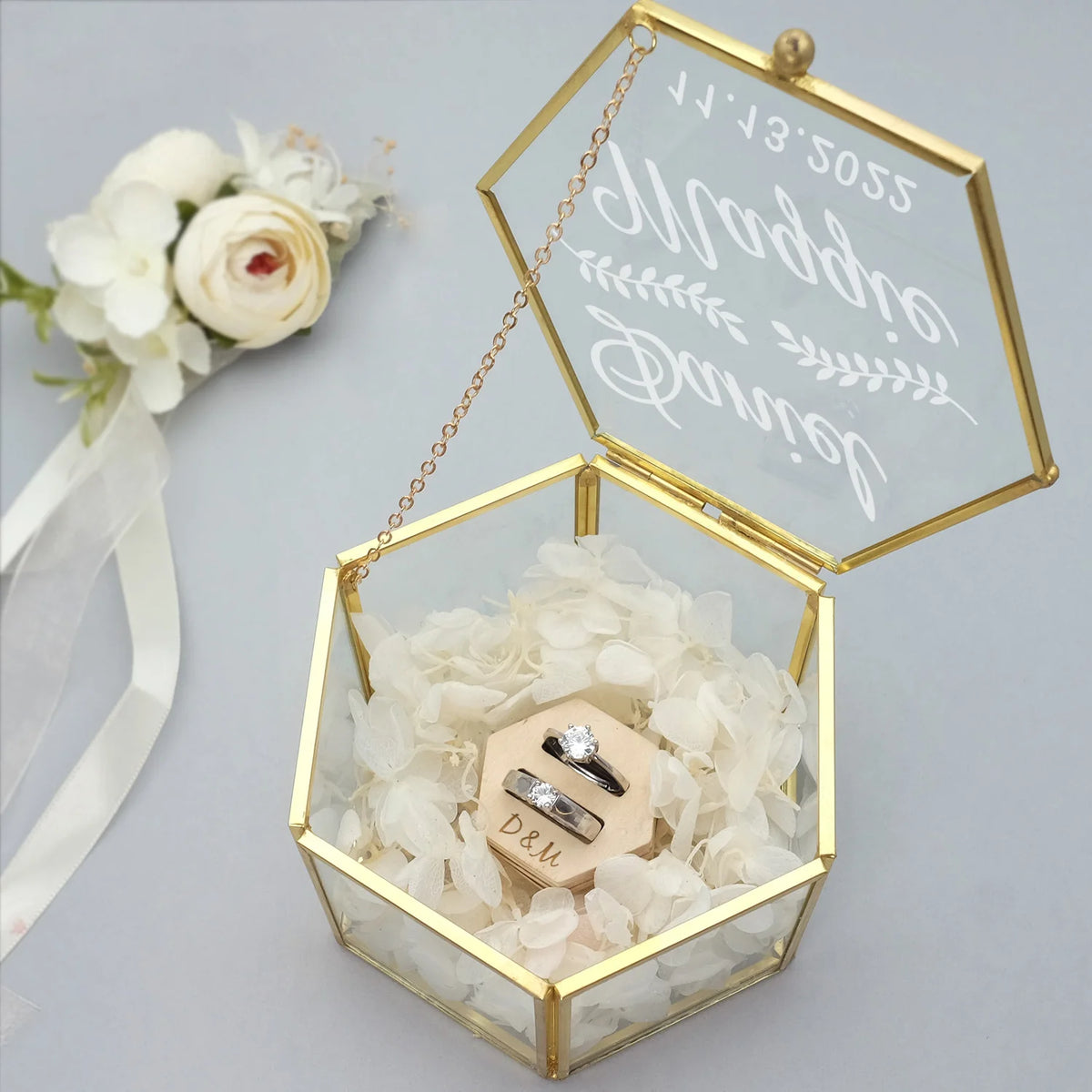 Personalized Glass Ring Box, Custom Wedding Ring Box, Engagement Ring Holder, Jewelry Box