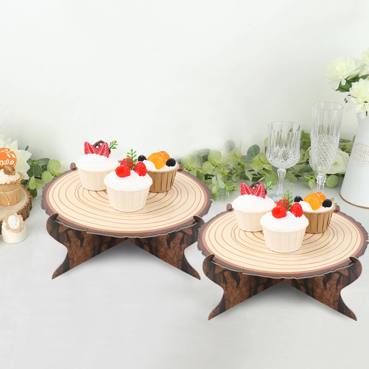 1set Cake Rack  Stand  for Birthday Country Wedding Party Decor Forest Style Table Decoration Round Cupcake Holder Cupcake Stand