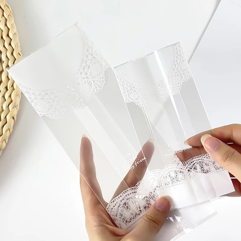 50Pcs White Lace Cookie Biscuit Bag Clear Candy Snack Wrap Bag Wedding Birthday Party Supplies Christmas Gift Baking Packaging