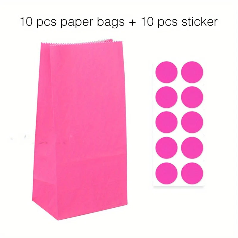 10 pcs Colorful Solid Stripe and Polka Dot Stand-Up Bags with Stickers - 18x9x6cm Favor Gift Packing Treat Bags for Wedding