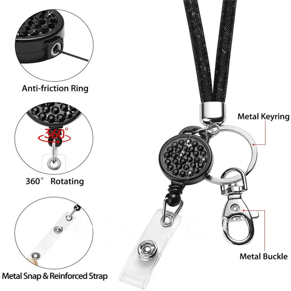 Badges Holder Retractable Lanyard  Id Lanyard Name Tag Card Badge Holder Reels Chain Clips Hanging Rope Keychain Necklace Strap