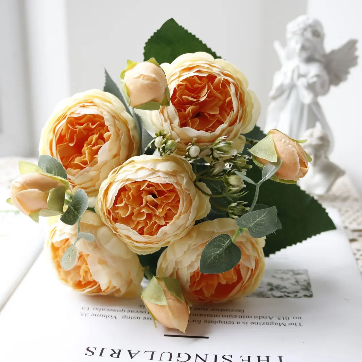 30cm Rose White Peony Artificial Flowers Bouquet 5 Big Head and 4 Bud Cheap Fake Flowers for Home Wedding Decoration Indoor