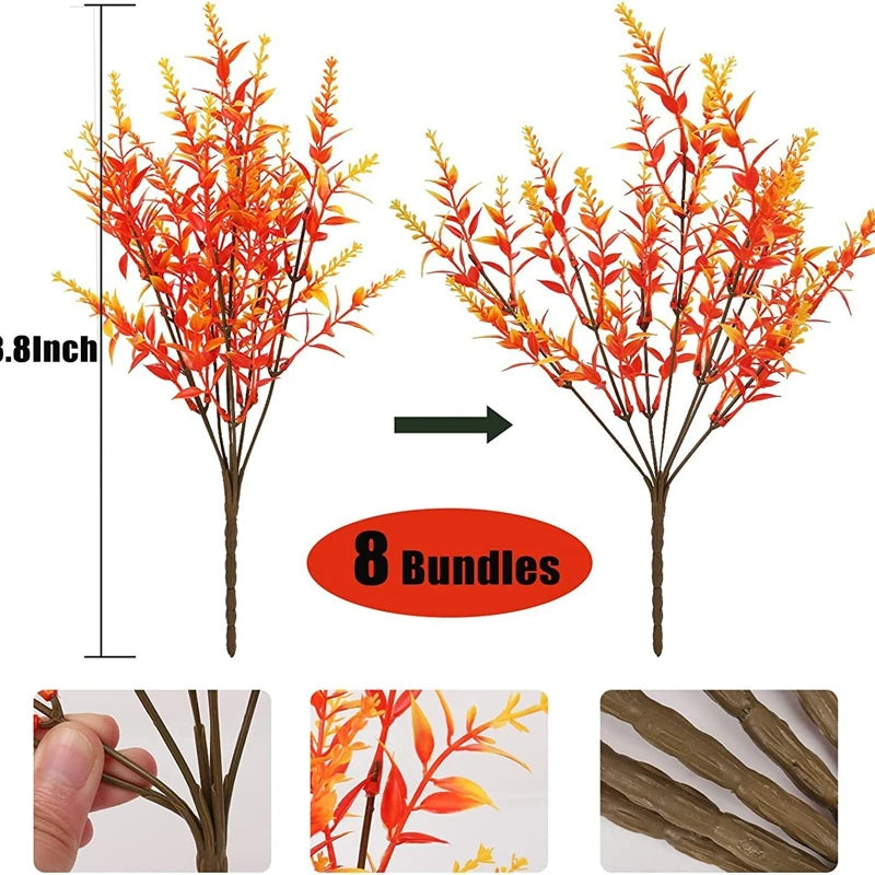 Autumn Artificial Flowers Bouquet Orange Fake Eucalyptus Plant for Home Room Decor Garden Wedding Halloween Christmas Decoration