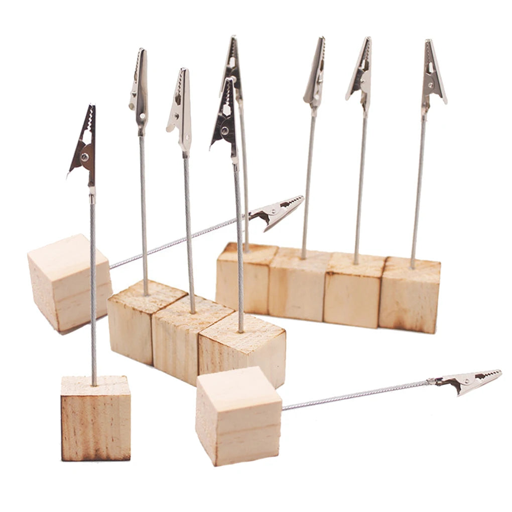 10 pcs New Portable Wooden Place Card Holder Clips Wedding Place Card Holder Table Photo Memo Number Name Clips Base