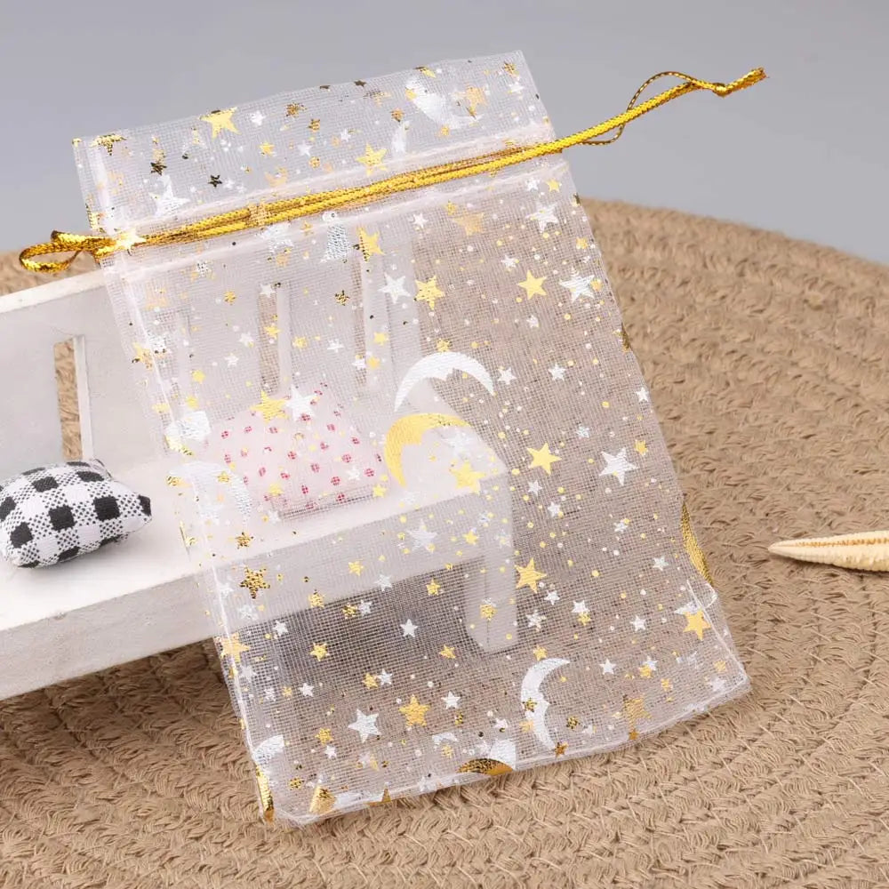 50pcs/lot Moon Star Organza Gift Bag 7x9 9x12 10x15cm Multicolor Gifts Pouches For Wedding Party Candy Bag Jewelry Packing