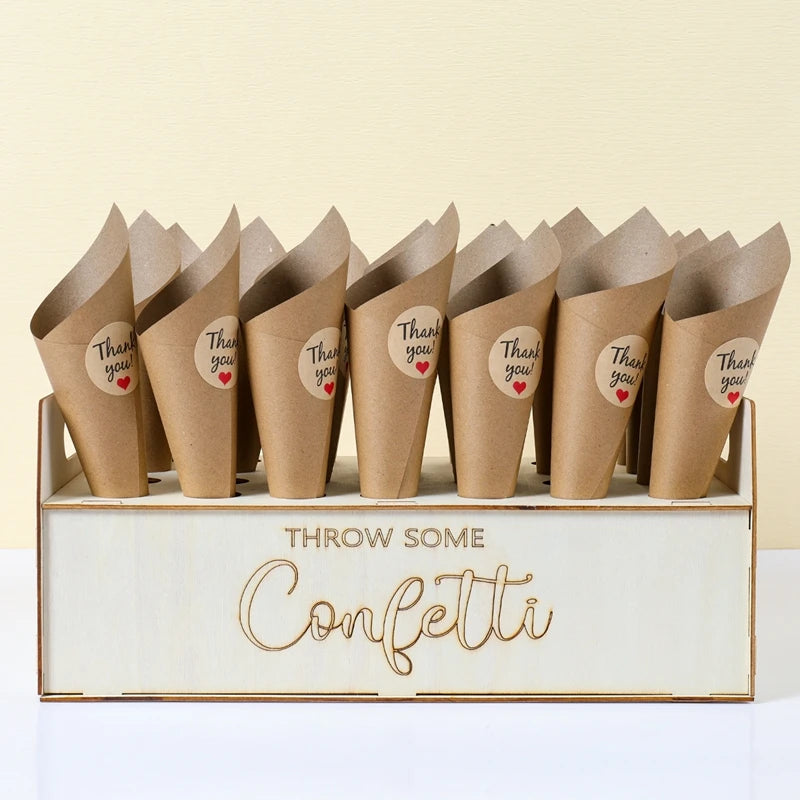 Wooden Wedding Confetti Cone Frame Tray Confetti Cones Stand Box Rustic Wedding Decoration DIY Holder Support Party Favor