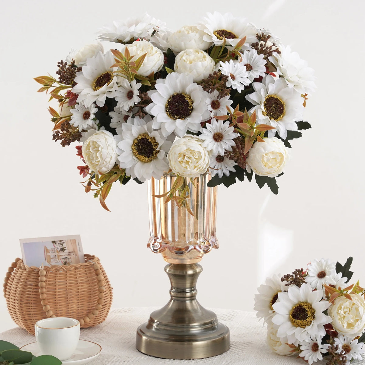 1/4Pcs Sunflowers peony Artificial Flowers  Fall Summer Decor, Fake Fall Flowers Silk Faux Sunflower Bouquet