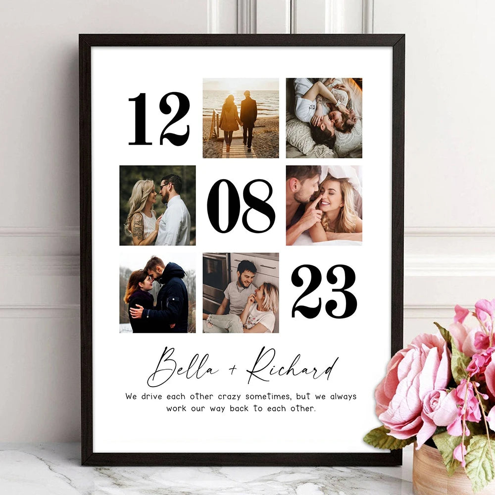 Custom Wedding Anniversary Gift Personalized Couple Family Photo Present Poster Room Home Hallway Decor Wall Painting No Frame