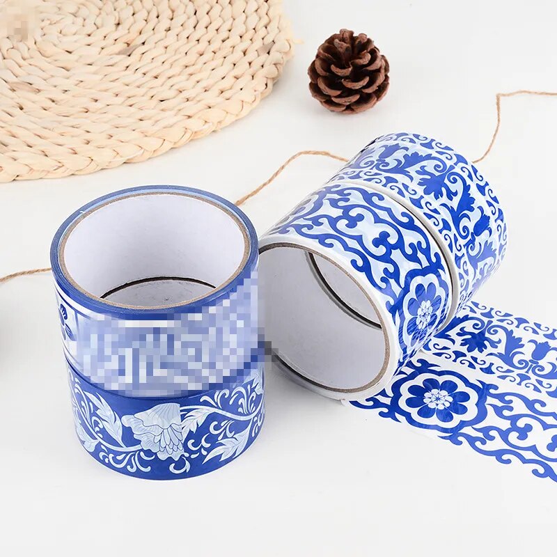 Retro Washi Masking Tape Blue and White Porcelain Sticker Tape Decorative Sticky Paper Adhesive DIY Washi Tapes School Supplies