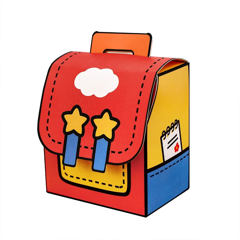 10Pcs Cute Portable School Bag Candy Cookie Box Gift Snacks Packing Boxes for Kids Birthday Back To School Party Decoration