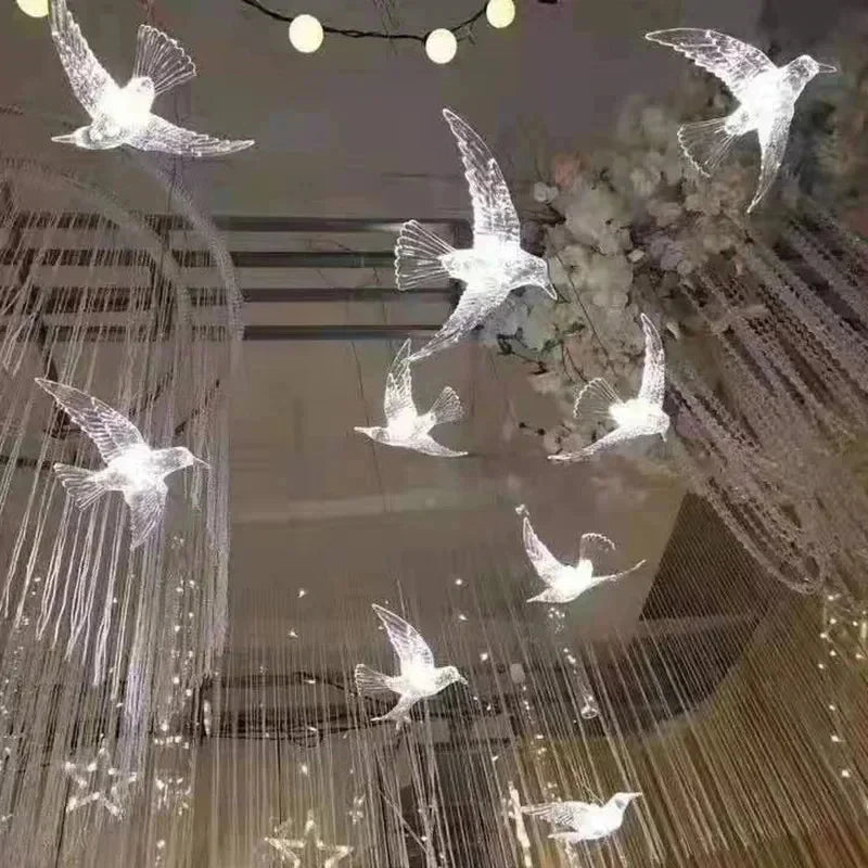 Wedding Props 10PCS Bird Light Transparent Luminous Chandelier Plastic Ceiling Lighting Festival Lamp Birthday Party Decoration