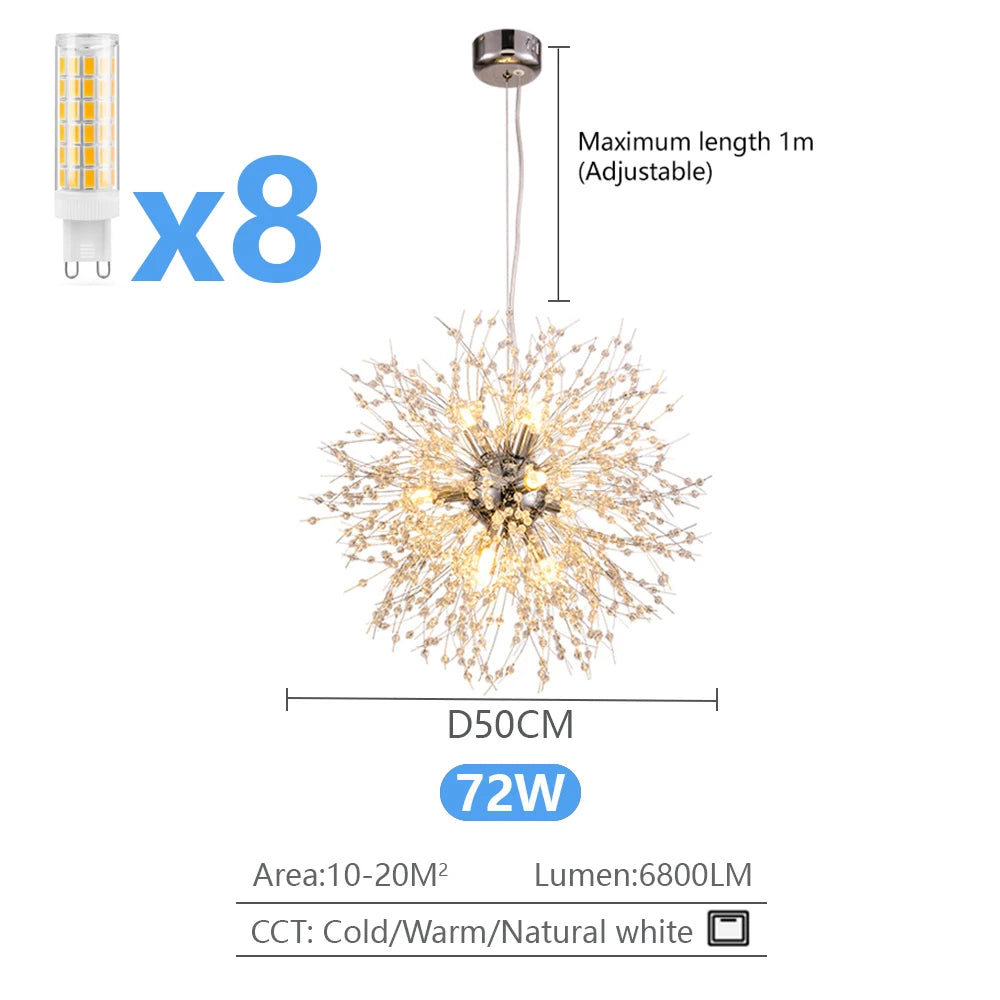 IRALAN Modern Dandelion LED Chandelier Lighting Pendant Lamp For Living Room Dining Room Home Decoration Art Crystal Lamps