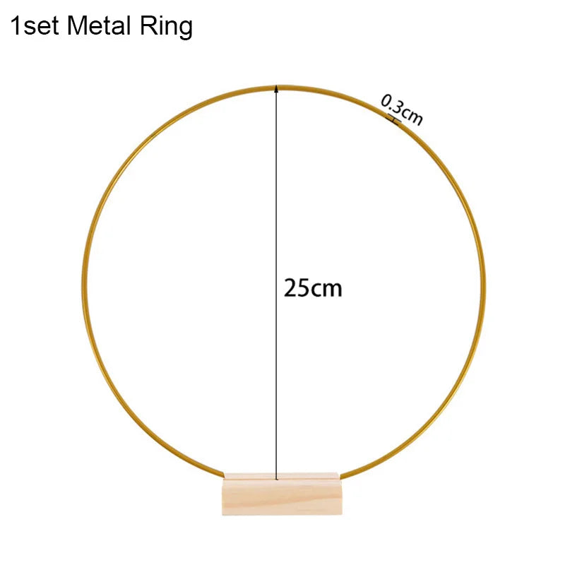 20-35cm Wedding Flower Garland Metal Gold Wreath Ring Wooden Base Wedding Birthday Party Table Decor DIY Wreath Catcher Crafts