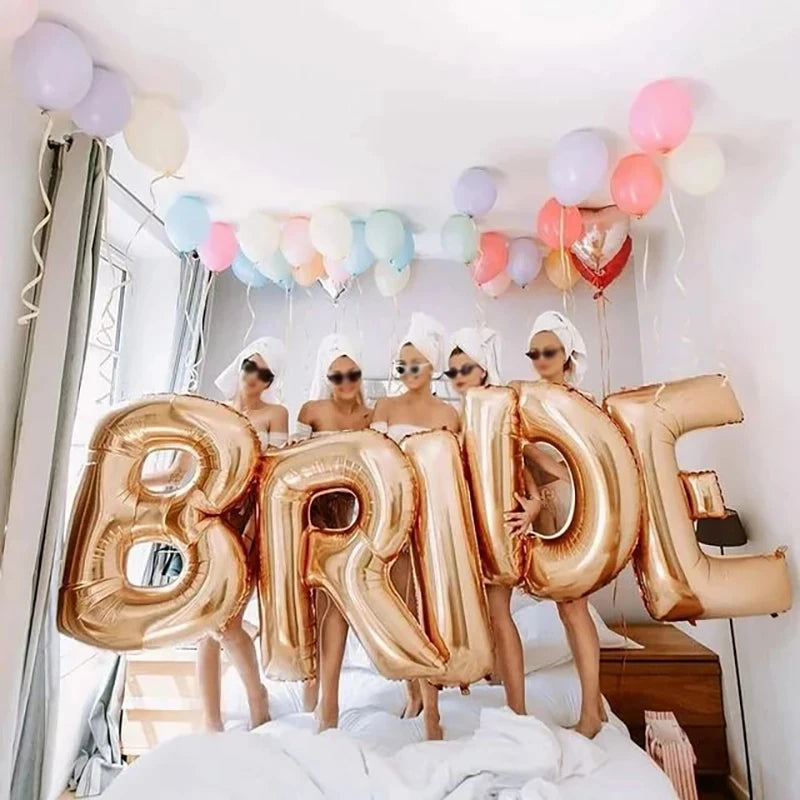 5Pcs Rose Gold Letter Bride Foil Balloons Adult Wedding Decorations Valentines Day Party Bride i Love you Bachelor Supplies