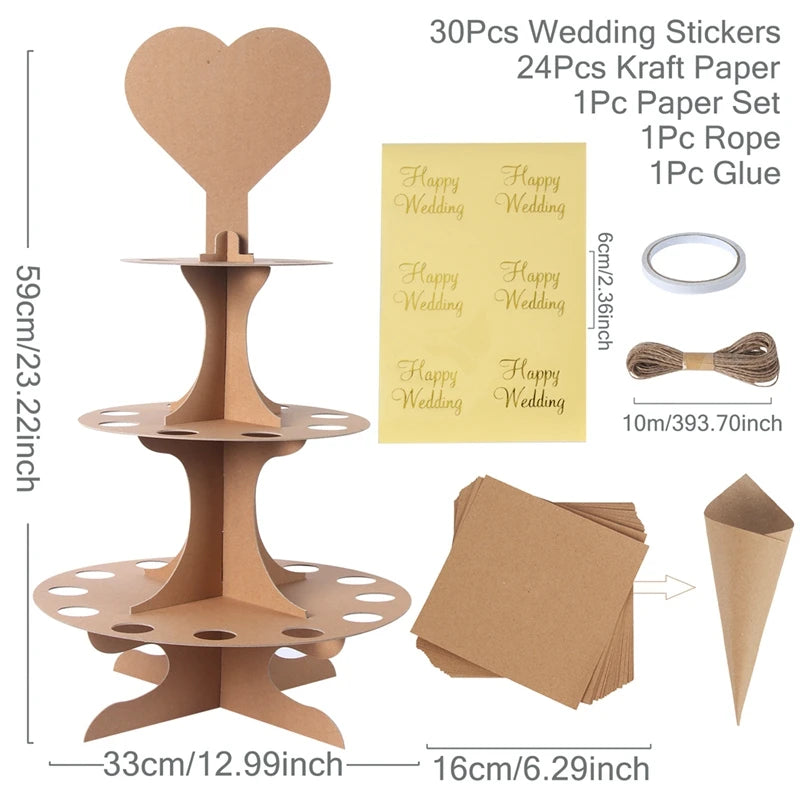 Wedding Tray Confetti Cone Stand Box Kraft Paper Tray Rustic Wedding Decoration Wedding Confetti Cones Cones Wedding Set supply