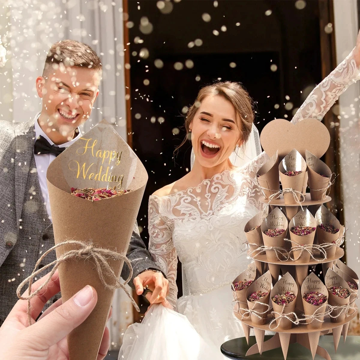 Wedding Confetti Cones Holder Stand Support for Wedding Cones Kraft Paper Wedding Decorations Supplies Confetti Tray Cone
