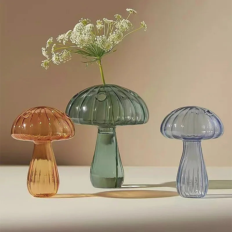 Mini Mushroom Glass Vase Hydroponic Aromatherapy Bottle Hydroponic Flower Plant Decoration Home Nordic Vase Table Creative Vase